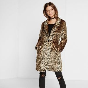 Express Faux Fur Leopard One Button Peacoat